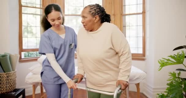 Pielęgniarka Spacerowiczka Kobieta Niepełnosprawna Pomoc Pomoc Domu Spokojnej Starości Zaufanie — Wideo stockowe