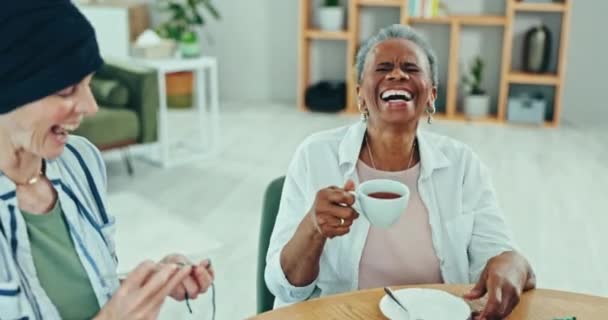 Amigos Risas Mujeres Mayores Hogar Ancianos Con Para Vinculación Visita — Vídeos de Stock