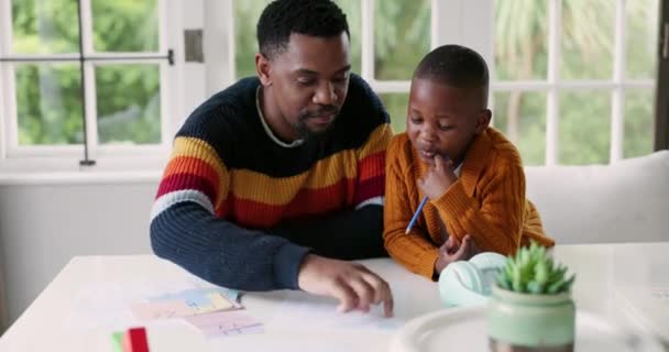 Black Family Writing Father Child Learning Education Creative Lesson Home — Stock Video