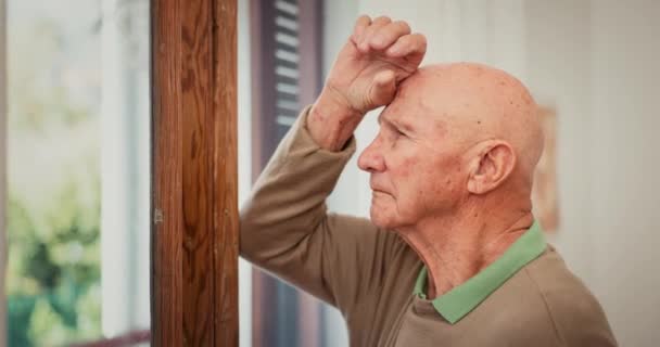 Důstojník Stres Myšlení Podle Okna Úzkost Strach Domova Důchodců Důchodců — Stock video