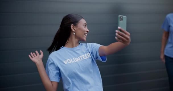 Selfie Diversität Und Freiwilligengruppe Glückliche Menschen Oder Non Profit Gesellschaft — Stockvideo