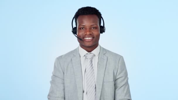 Call Center Cara Hombre Negro Feliz Estudio Consultoría Para Ponerse — Vídeos de Stock