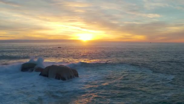 Dron Ocean Zachód Słońca Krajobrazem Morskim Naturalnym Środowisku Podróży Turystyki — Wideo stockowe