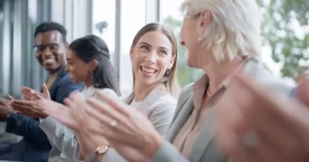 Happy Business People Woman Aplaus Seminar Team Audience Feedback Success — Stock video