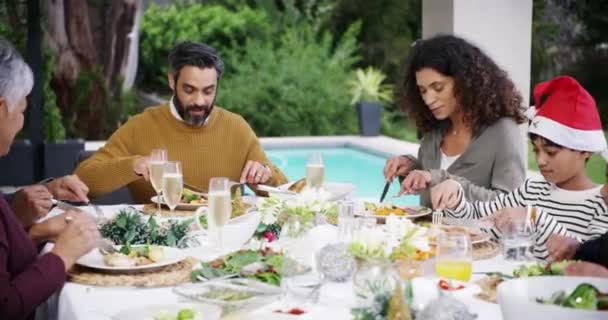 Christmas Lunch Food Big Family Talking Conversation Social Festive Reunion — Stock Video