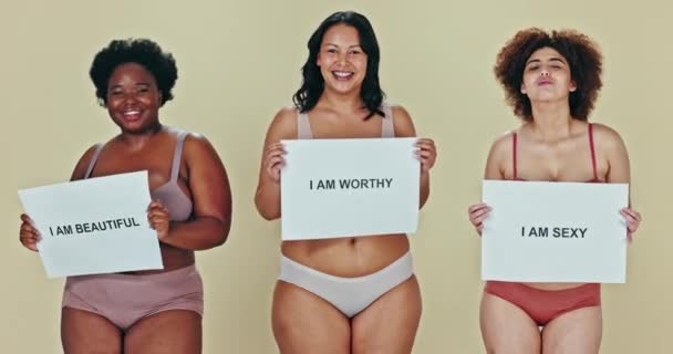 Women Body Positivity Poster Diversity Happy Empowerment Self Love Natural — Stock Video