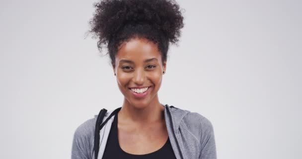 Rosto Mulher Negra Com Sorriso Apontando Para Você Escolha Para — Vídeo de Stock