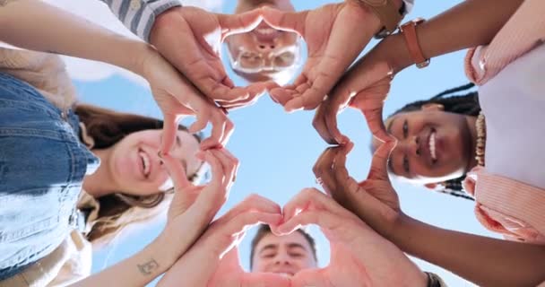 Skupina Přátel Srdce Ruce Kruh Spolu Úsměvem Tvář Láska Ikona — Stock video