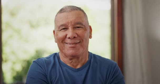 Ansigt Smil Senior Mand Hjemmet Stue Lounge Eller Lejlighed Til – Stock-video