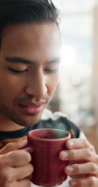 Café Pensar Beber Con Hombre Para Relajar Mente Rutina Mañana — Vídeos de Stock