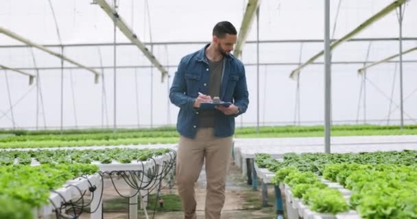 庭の男 クリップボード 成長のための持続可能な農業 エコフレンドリー 保育園 食糧生産のための庭師 生態学および有機プロダクト — ストック動画