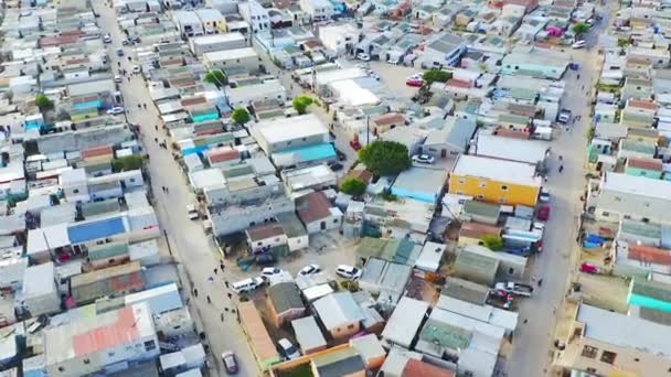 Aerial Drone Township Buildings Street Settlement House Development Informal Urban — Stock Video