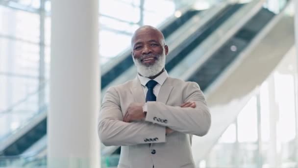 Sorria Braços Cruzados Negócios Com Homem Negro Escritório Para Gerente — Vídeo de Stock