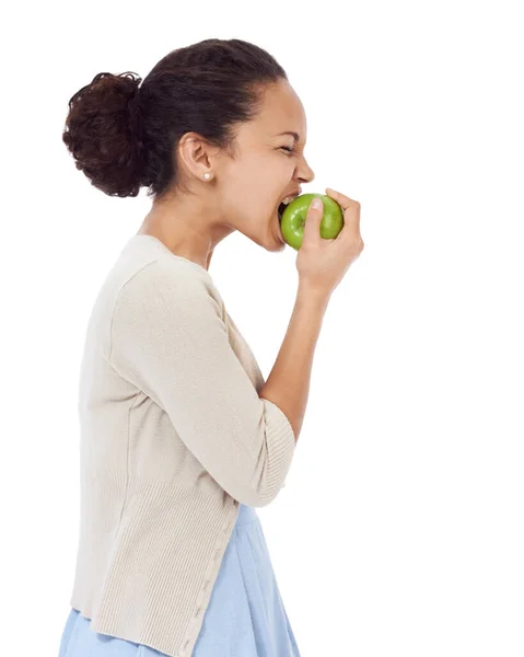 Woman Eating Apple Healthy Food Choice Detox Dental Health Wellness Stock Photo
