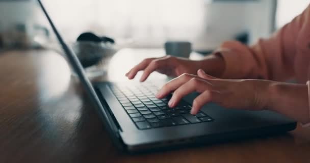 Lavoro Distanza Laptop Mani Donna Ufficio Ricerca Pianificazione Comunicazione Mail — Video Stock