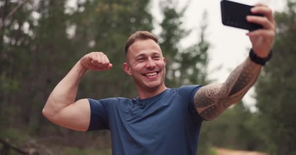 Fitness Natura Człowiek Selfie Treningu Szkolenia Lub Cele Mięśni Postęp — Wideo stockowe