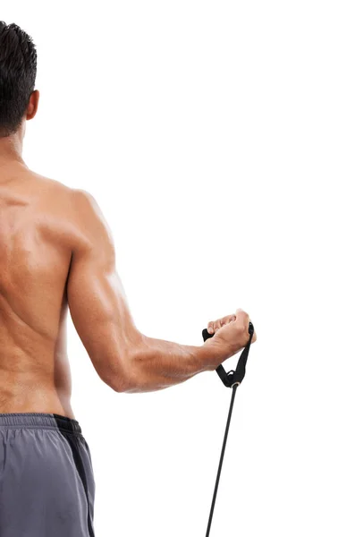 Hombre Espalda Levantamiento Pesas Forma Para Bíceps Entrenamiento Entrenamiento Contra —  Fotos de Stock