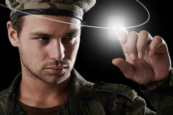 Uomo Impronte Digitali Sicurezza Con Touchscreen Sorveglianza Dell Esercito Password — Foto Stock