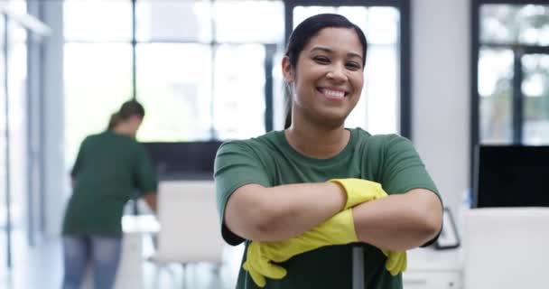 Women Cleaning Staff Portrait Mop Service Happy Job Coworker Hygiene — Stock Video