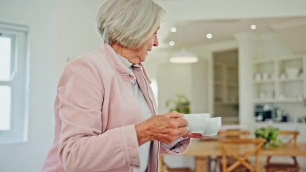 Kaffee Senioren Paar Und Morgen Wohnzimmer Mit Ehe Gespräch Und — Stockvideo