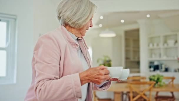 Café Couple Personnes Âgées Matin Dans Salon Avec Mariage Conversation — Video