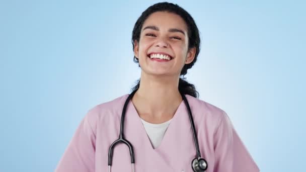 Πρόσωπο Γυναίκα Και Νοσοκόμα Υγειονομική Περίθαλψη Και Χαμόγελο Ειδικό Ιατρικό — Αρχείο Βίντεο