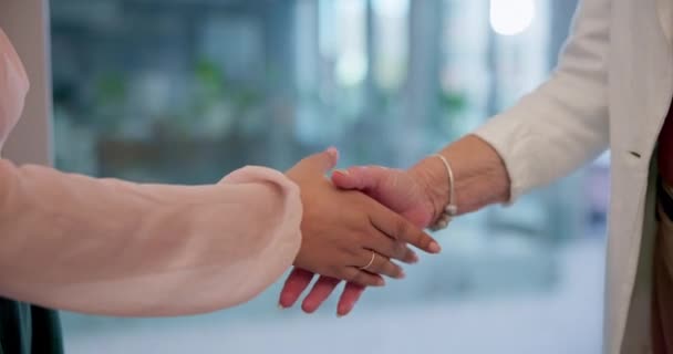 Üzletemberek Kézfogás Találkozó Partnerségben Megállapodás Vagy B2B Üzlet Irodában Csapatmunka — Stock videók