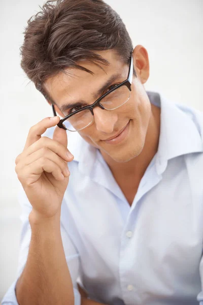 Hombre Gafas Para Visión Con Cuidado Ocular Optometría Cara Con —  Fotos de Stock