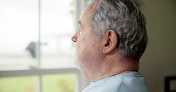 Senior Man Anxiety Thinking Retirement Stress Worry Window Future Elderly — Stock Video