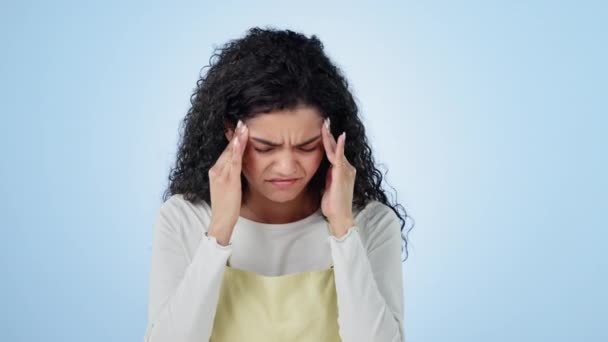 Donna Mal Testa Dolore Studio Stress Vertigini Respirare Nebbia Cerebrale — Video Stock