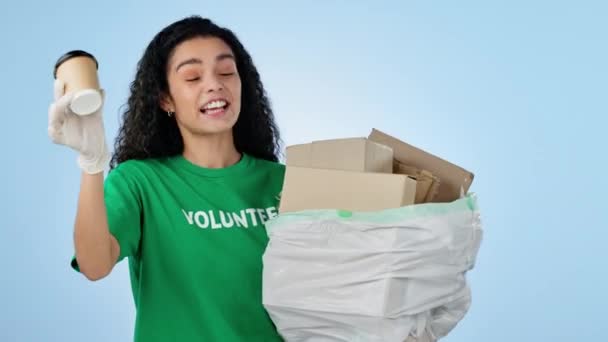Vrouw Vrijwilligerswerk Duimen Omhoog Voor Vuilnis Groen Activisme Voor Afval — Stockvideo