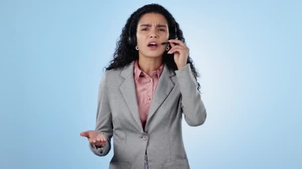 Callcenter Θυμωμένος Σύμβουλος Και Τηλεφωνική Κλήση Επικοινωνήστε Μαζί Μας Και — Αρχείο Βίντεο