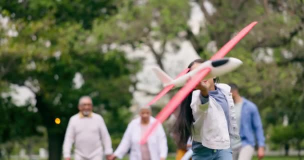 Flugzeug Spielen Und Kind Park Mit Familie Für Urlaub Urlaub — Stockvideo