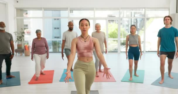 Joga Mężczyźni Kobiety Klasie Rozciąganiem Ćwiczeniami Lub Treningiem Dla Wellness — Wideo stockowe