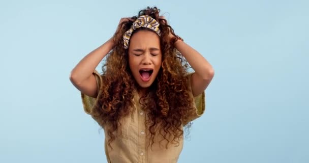 Ansiedad Cara Mujer Triste Estudio Con Estrés Miedo Error Deuda — Vídeos de Stock