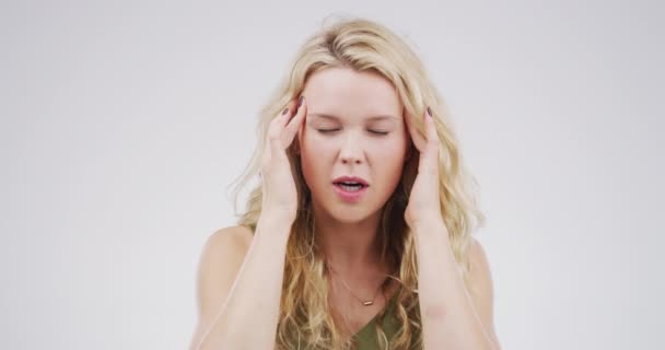 Dureri Cap Față Studio Stresul Femeii Asupra Crizei Sănătate Mintală — Videoclip de stoc