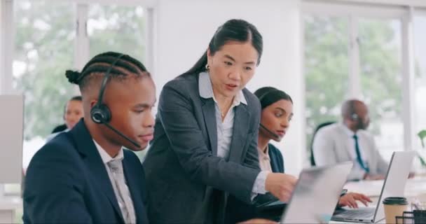 Call Center Mentor Coaching Und Geschäftsleute Computer Für Kundendienst Support — Stockvideo