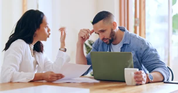 Young Couple Documents Stress Home Debt Financial Fail Budget Risk — Stock Video
