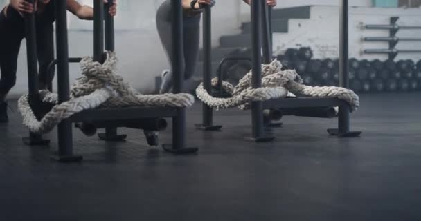 Les Gens Fitness Poussant Traîneau Pour Entraînement Exercice Entraînement Intense — Video