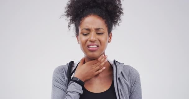 Vrouw Pijn Ziek Met Keelinfectie Pijn Hand Hand Verlichting Virus — Stockvideo