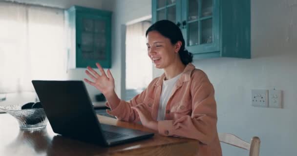 Werk Afstand Van Huis Laptop Vrouw Met Videogesprek Gesprek Copywriting — Stockvideo