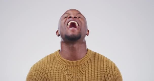 Riendo Hombre Negro Retrato Divertido Estudio Fondo Blanco Maqueta Comedia — Vídeos de Stock