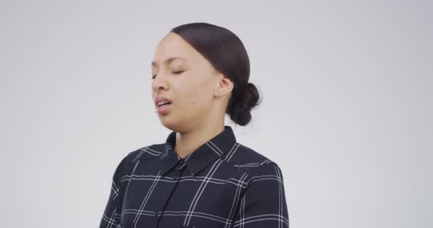 Wajah Menangis Atau Emoji Dan Seorang Wanita Studio Dengan Latar — Stok Video