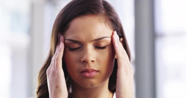 Business Woman Headache Temple Massage Office Burnout Vertigo Pain Brain — Stock Video
