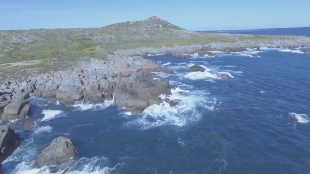 Aerial Drone Beach Island Rocks Coast Water Ocean Waves Outdoor — Stock Video