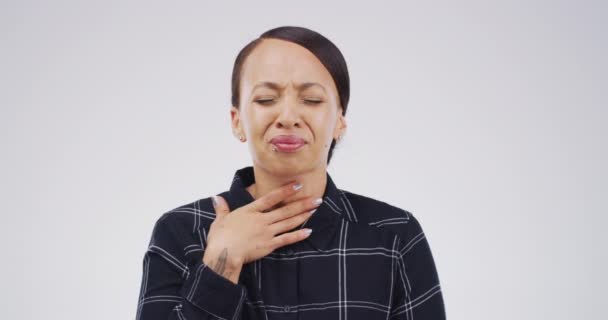 Femeie Tuse Dureri Gât Durere Sufocare Sau Mână Gât Relief — Videoclip de stoc