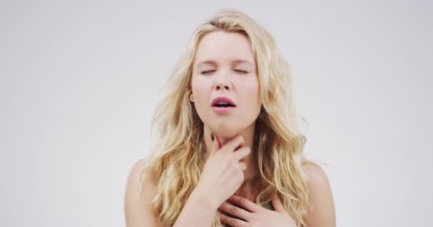 Žena Kašel Nevolnost Infekcí Krku Bolestí Dušením Astma Plíce Virus — Stock video