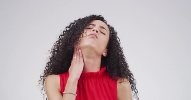 Woman Coughing Sick Sore Throat Pain Choke Asthma Lungs Virus — Stock Video