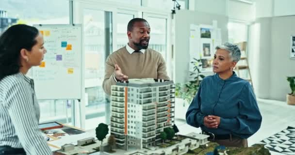 Biznesmeni Model Architektura Biurze Planowania Rozwoju Lub Pracy Zespołowej Projektu — Wideo stockowe