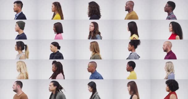 Personas Enojadas Collage Frustradas Fondo Blanco Con Crisis Trastorno Expresión — Vídeos de Stock